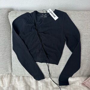 Garage Black Long Sleeve Lace-Up Crop Top